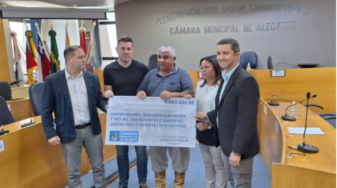 Câmara de Alegrete devolve quase R$ 4,7 milhões ao Executivo e registra maior repasse da história
