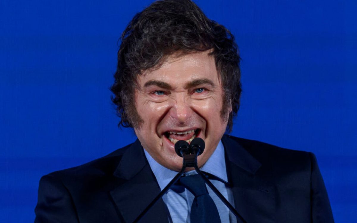 ROME, ITALY - DECEMBER 14: President of Argentina Javier Milei delivers his speech during the annual political convention Atreju organized by Brothers of Italy (Fratelli d'Italia) party at Circo Massimo, on December 14, 2024 in Rome, Italy. (Photo by Antonio Masiello/Getty Images)