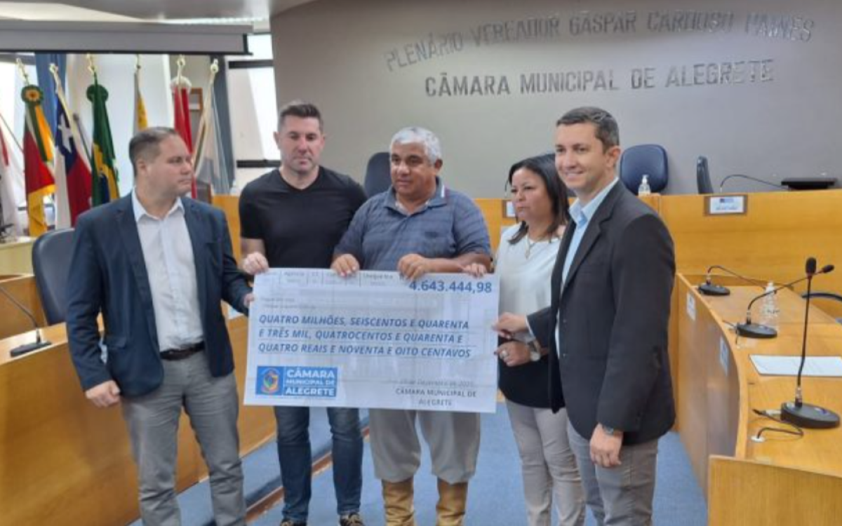 Câmara de Alegrete devolve quase R$ 4,7 milhões ao Executivo e registra maior repasse da história